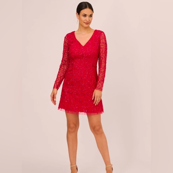 Adrianna Papell- Papelll Studio Beaded Midi Cocktail Party Dress Sz 14 - Picture 1 of 13